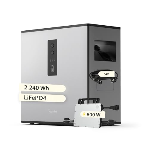 Hoymiles MS-A2 Solarbatterie 2.240Wh - 800W 2T HMS Wechselrichter - Solarspeicher-Set für Balkonkraftwerke - LiFePo4-5m AC-Kabel - Langlebig & Sicher