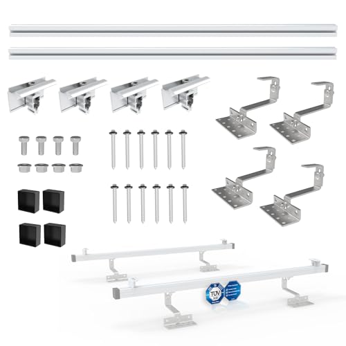 NuaSol PV Photovoltaik 1er Montage Set Ziegeldach Befestigung Schiene Dachhaken - inkl.Solar Aluprofil ,Endkappen , 35 mm Endklammern , bis 115 cm Breite und 35 mm pro Modul