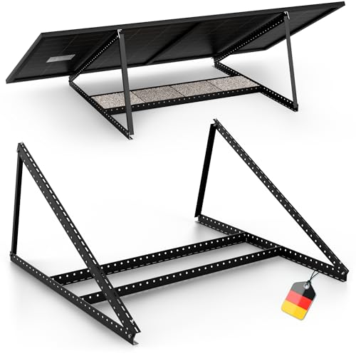SolarXon Solarmodul Halterung schwarz, 0% MwSt, Alu, 118 cm, 0-90° Winkel, Balkonkraftwerk Halterung, Solarpanel Halterung für Flachdach, Garage, freistehend