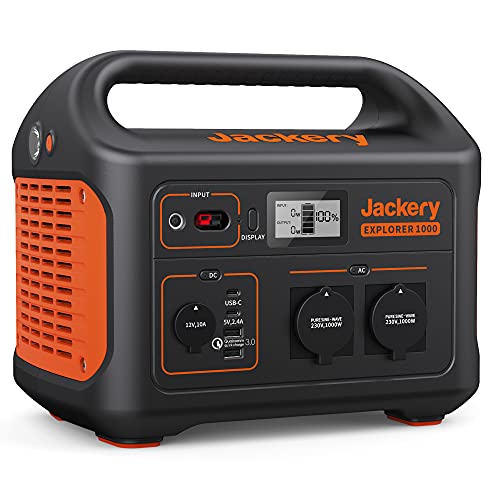 Jackery Explorer 1000, 1002Wh Tragbare Powerstation Mobiler Stromspeicher mit 230V/1000W (Spitze 2000 W) Steckdose, USB und QC, Mobile Stromversorgung für Outdoors