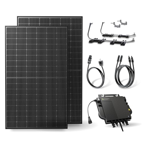 Solakon 900W Balkonkraftwerk mit Halterung (Flachdach) - Balkonkraftwerk 800W komplett Steckdose - 800 Watt Wechselrichter - Solaranlage Komplettset - 450W bifaziale Solarmodule inkl Zubehör 3m Kabel