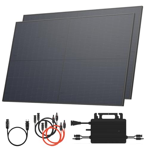 Solarway® Balkonkraftwerk 890W mit 890Wp Solarmodulen – Komplettset mit Hoymiles HMS-800W-2T Wechselrichter – 2× 445W bifaziale Black Solarpanels – Mini PV Anlage für Steckdose inkl. Zubehör