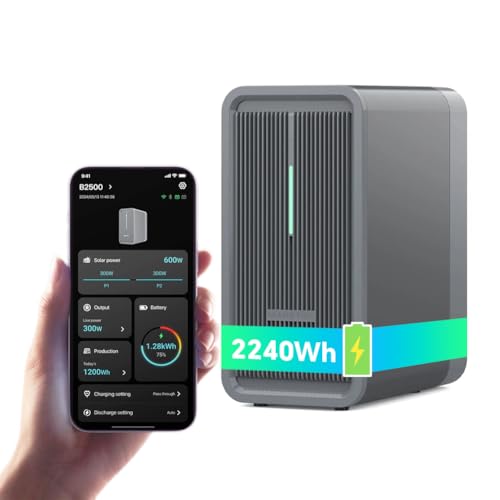 Marstek B2500 Balkonkraftwerk mit Speicher: 0% MwSt, 2240Wh LiFePO4 Akku Solarbank Speicher, 2 MPPTs, 1600W Max. PV Solareingang & 800W DC-Ausgang, App-Steuerung, IP65, Plug&Play, 6000 Ladezyklen