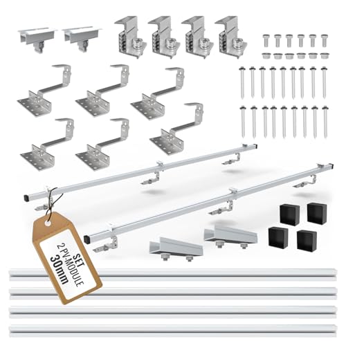 SET 2x PV-Module, PV, Photovoltaik, Aufständerung, Dachhalterung, Befestigung, Halter, Halterung, Solar, Solarmodul, Solarpanel, PV Halter, Ziegeldach, 30mm, 0%