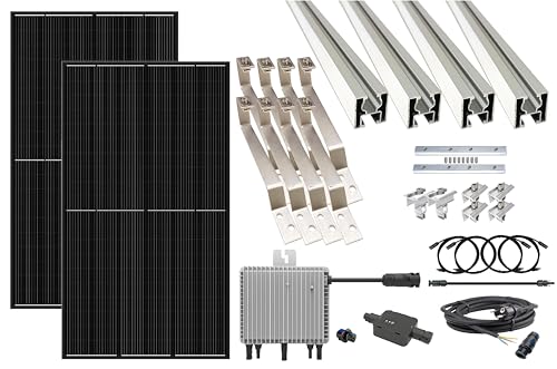 Trango BK7-DE800W Mini-Kraftwerk inkl. 800 W Mikro-Wechselrichter gedrosselt 600W, Ziegeldach Montage Set, 2x 400W Panel, 3m Schuko-Kabel mit Betteri Stecker, Solarmodul Schrägdach-Halterung VDE 4105