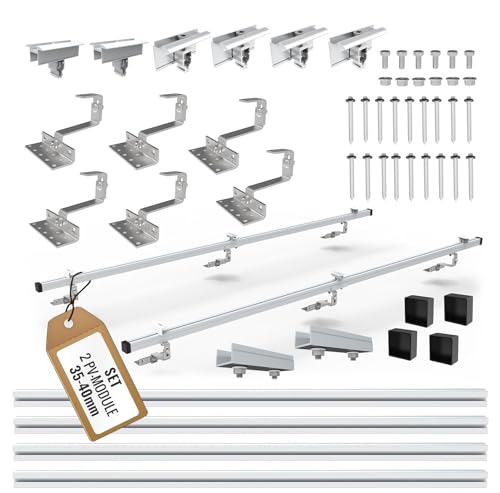 SET 2x PV-Module, Photovoltaik, Aufständerung, Dachhalterung, Befestigung, Halter, Halterung, Solar, Solarmodul, Solarpanel, PV Halter, Ziegeldach, Komplettset für 30-40 mm (35-40 mm)