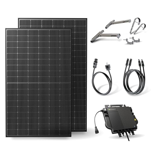 Solakon 900W Balkonkraftwerk mit Halterung (Balkon) - Balkonkraftwerk 800W komplett Steckdose - 800 Watt Wechselrichter - Solaranlage Komplettset - 450W bifaziale Solarmodule inkl. Zubehör - 3m Kabel