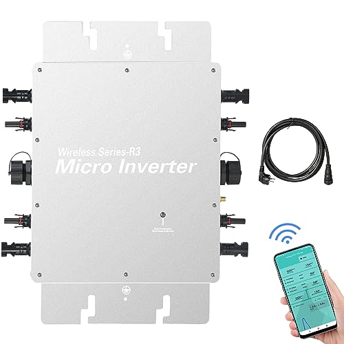 BuyWeek Wechselrichter Balkonkraftwerk 1200W Micro Wechselrichter IP65 Wasserdichter PV Wechselrichter Solar Grid Tie Inverter mit WiFi App, Wechselrichter Solar für PV Modul