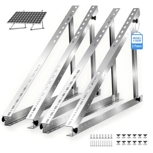 2 Sets Solarpanel Halterung Solarmodul Halterung Balkonkraftwerk 118cm für Solarpanel 100W-600W, Winkel Einstellbar 0-90° Halterung für Dachhalterungen Solarmodule (118 cm Solarmodulhalterung)