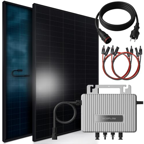 SUNNIVA 920W Balkonkraftwerk BIFAZIAL FULLBLACK komplett Steckdose Ecoflow 800W Wechselrichter, PV Solaranlage, 2x 460W Glas-Glas Solarmodule, inkl. 5m Kabel, Bluetooth WIFI, Komplettset