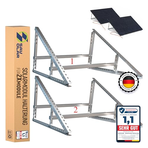 SAVOLAR Solarmodul Halterung 2 Stück, Aluminium & Edelstahl, Wandmontage, für Balkonkraftwerk bis 117cm, verstellbarer Winkel 0-90°, kompatibel mit Solarmodulen 100W-600W Breite