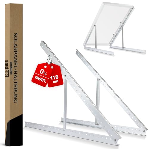 SMABIX® Solarpanel Halterung, [EXTREM ROBUST & LANGLEBIG] Halterung Balkonkraftwerk, 118 cm, 0-90 Grad verstellbar, inkl. Schrauben & Montage Anleitung, Solarmodul Halterung, Balkonkraftwerk Halterung
