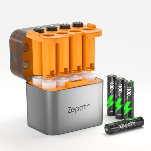Zepath Li-ion/NI-MH Hybrid Ladegerät mit 8xAAA Wiederaufladbare NI-MH Akkus, 1100mAh Hohe Kapazität 1.2V AAA Batterien, 8 Ladegerät für AA/AAA Akkus, Integrierter LED Charing Aufbewahrungsbox