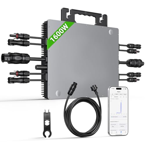 BATENORY Wechselrichter 1600 Watt mit WiFi & App, 4X MPPT Tracking Solar Wechselrichter 800W-1600W mit IP67 Wasserdichter für Balkonkraftwerk, Mikro Inverter mit 5m AC-Kabel(0% Steuersatz in DE)