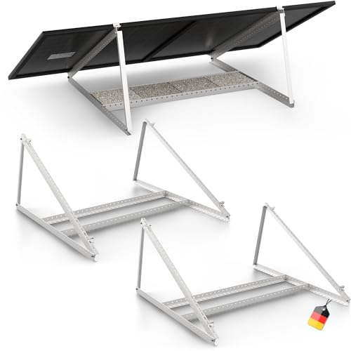 SolarXon Solarmodul Halterung, für 2 Module, 0% MwSt, Alu, 118 cm, 0-90° Winkel, Balkonkraftwerk Halterung, Solarpanel Halterung für Flachdach, Garage, freistehend