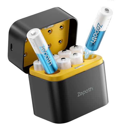 Wiederaufladbare Lithium Akkus AA 8-Pack mit Ladegerät, 3000mWh Hohe Kapazität 1.5V AA Batterien, Lang anhaltende wiederaufladbare AA Li-ion Batterie mit Integrierter Charing Aufbewahrungsbox