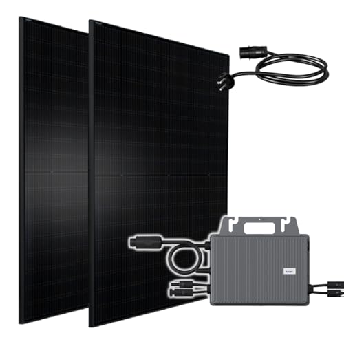 Balkonkraftwerk 1300W Solaranlage mit 800W TSUN Micro Wechselrichter WiFi Bluetooth, Glas-Glas Solarmodule 2X 500W Vollschwarz, Schukokabel 3m, Photovoltaik PV Anlage für Haus Dach Terrasse Balkon