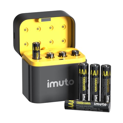 imuto Wiederaufladbare Lithium Akkus AAA 8-Pack mit Ladegerät, 1300mWh Hohe Kapazität 1.5V AAA Batterien, Lang anhaltende wiederaufladbare AAA Li-ion Batterie mit Integrierter Charing Aufbewahrungsbox