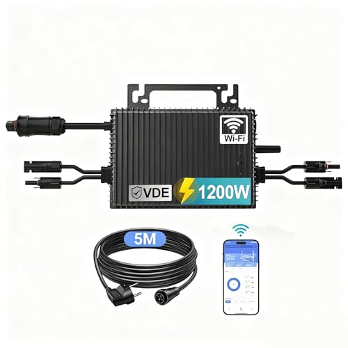 SUKFLOW Mikro Wechselrichter 1200w, Solar PV Wechselrichter mit WLAN, IP67 wasserdicht, mit 5m AC Kabel für Balkonkraftwerk, integrierter MPPT， App Steuerung Plug Play