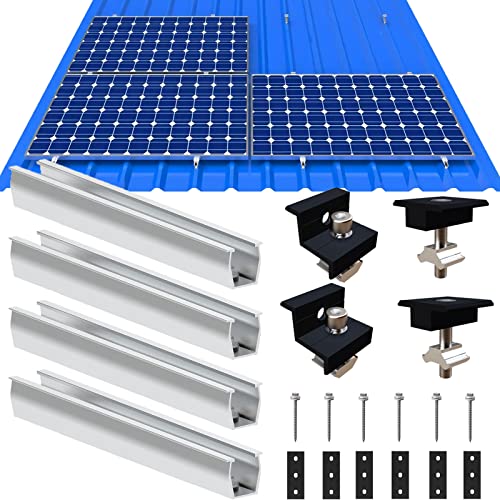 Solarmodul Halterung Flachdach, Alu Photovoltaik Montageschiene 12CM, Verstellbare Schwarz Klemme für 30-35MM Dicke Module, Solarpanel Halterung Montageset 2 Module Geeignet für Flachdach Trapezdach