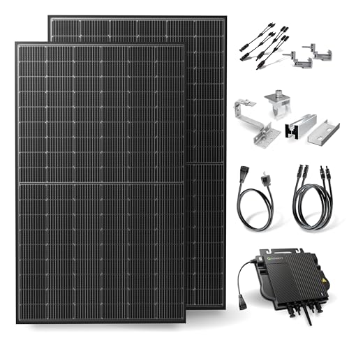 Solakon® 1000W Balkonkraftwerk mit Halterung (Ziegeldach, Paarmontage) - 800W komplett Steckdose - neuester 800W Wechselrichter - Solaranlage Komplettset - 500W bifaziale Solarmodule inkl. Zubehör