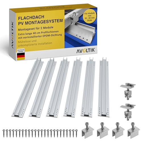 Avoltik Balkonkraftwerk Montage-Set für 2 Solarmodul I Solarpanel Befestigung Set 400 mm Solarschiene extra lang | PV Solarmodul Halterung | Extra stabil & wetterfest für Dach Flachdach Blechdach
