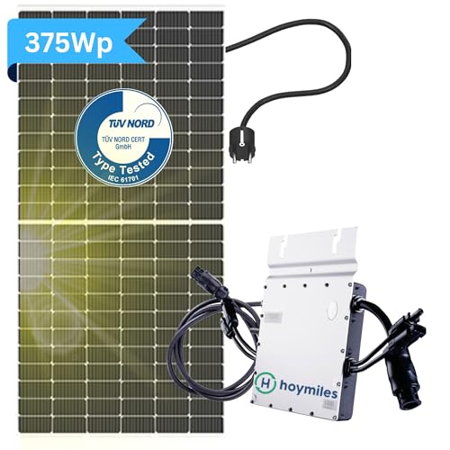 Balkonkraftwerk 300w komplett Steckdose - Hoymiles Balkonkraftwerk Set mit 1x Solarpanel 375W I Wechselrichter 300W Hoymiles HO HM-300 I 10m Schuko I Balkon Solaranlage 300w komplett