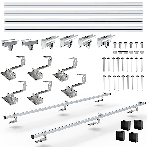 NuaSol PV Photovoltaik 2er Montage Set Ziegeldach Befestigung Schiene Dachhaken - inkl.Solar Aluprofil ,Endkappen , 35 mm Endklammern , bis 115 cm Breite pro Modul und 35 mm Höhe