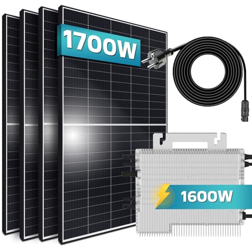 SUNNIVA® Balkonkraftwerk 1700W/1600W Solaranlage, 1600W Deye Micro Wechselrichter mit WiFi, upgradebar & drosselbar, 4 x 425W Solarmodule (1700W), 5m Kabel, Photovoltaikanlage PV, steckerfertig