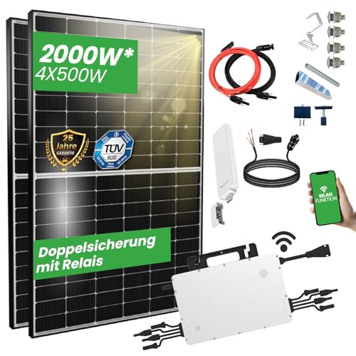 CamperGold® 2000W Photovoltaik Balkonkraftwerk inkl. 500W Solarmodule, Hoymiles HMS-1600-4T Wechselrichter, DTU-WLite-S, 10M Wielandstecker und Ziegeldach PV-Montage