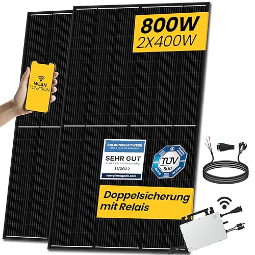 800W Balkonkraftwerk Komplettset mit 400W Black Frame Solarmodule und Hoymiles HMS-800W-2T Upgradefähiger WIFI Wechselrichter