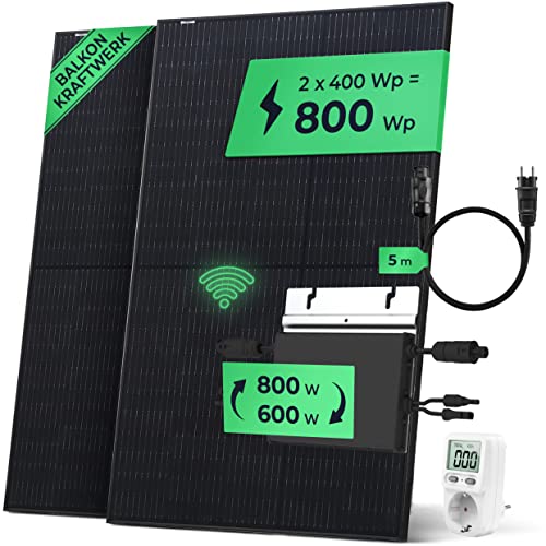 Solarway Balkonkraftwerk 800W Komplett Steckdose, 600W/800W Ausgang ist einstellbar, 2 x 400W JaSolar-Module, 1 x Hoymiles HM800 Wechselrichter mit Zubehör, Plug&Play (800 Watt, Ohne Halterung)