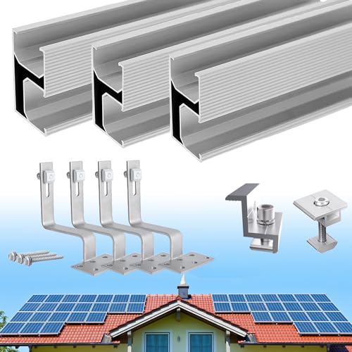 Warmfay Solar Halterung Ziegeldach Montageset, Erweitert Photovoltaik Montageschiene Dachhaken Solarpanel Halterung für 2 Module, Alu Solarmodul Halterung Ziegeldach Anwendbar Solarmodule Dick 30-35mm