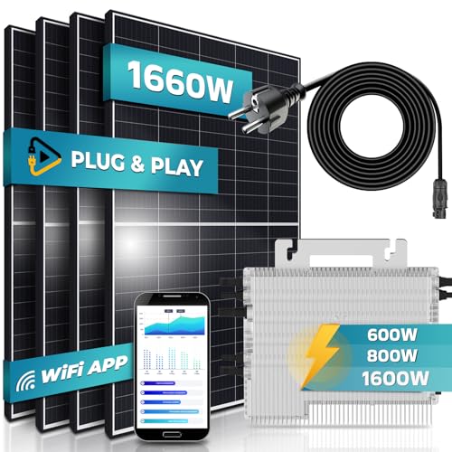 SUNNIVA® Balkonkraftwerk 1660/1600W, DEYE 1600W Wechselrichter, 4x415W Solarmodule, WiFi Upgradebar Drosselbar, mit 5m Anschlusskabel, Photovoltaikanlage, Mini-PV Anlage genehmigungsfrei, Solarpanel