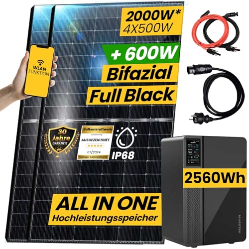 2000W/800W Balkonkraftwerk mit Speicher Komplettset 2,56kWh Marstek Jupiter C Speicher inkl. 800W integrietem Wechselrichter | Plug and Play Smart Mini PV Anlage