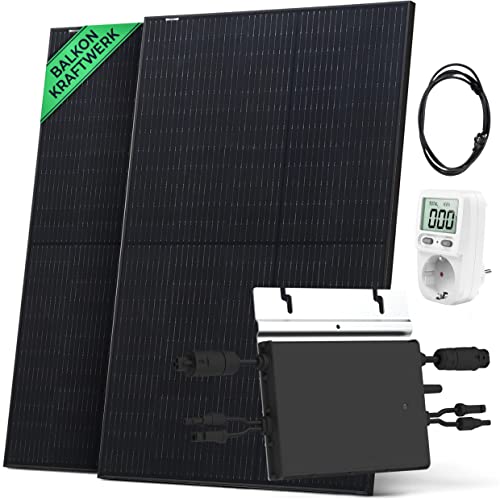 Solarway Balkonkraftwerk 800W Komplett Steckdose, 600W/800W Ausgang ist einstellbar, 2 x 400W JaSolar-Module, Hoymiles HM 800 Watt Wechselrichter + Zubehör | Plug&Play (Balkon Halterung)