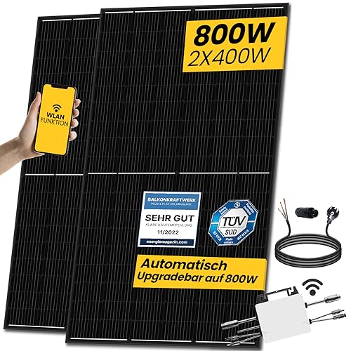 800W Balkonkraftwerk Komplettset mit 400W Black Frame Solarmodule und Hypontech 800W Upgradefähiger WIFI Wechselrichter