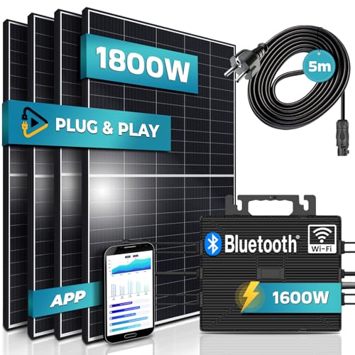 SUNNIVA® 1800W Balkonkraftwerk 1600W komplett Steckdose - Astro Energy 1600W Wechselrichter - PV Solaranlage Komplettset - 4x 450W Solarmodule - inkl. 5m Kabel - Bluetooth WIFI