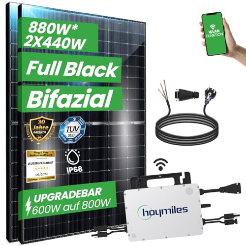 CamperGold® 880W Balkonkraftwerk mit 2x440W Bifaziale Solarmodule, Hoymiles HMS-800W Upgradefähiger WiFi Wechselrichter -Photovoltaik Komplettanlage