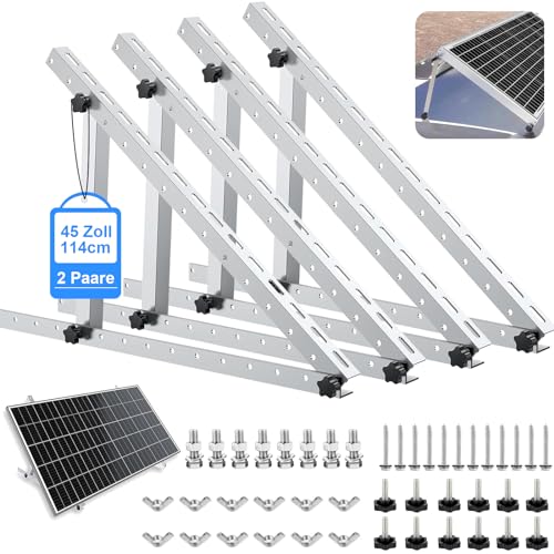 2 Paar Balkonkraftwerk Halterung Flachdach, 114cm/45'' Aluminium Solarpanel Halterung, Verstellbar Winkel 0-90° Aufständerung Pv Flachdach für Flachdach Wand Wohnmobil,für 100W-600W Solarpanel