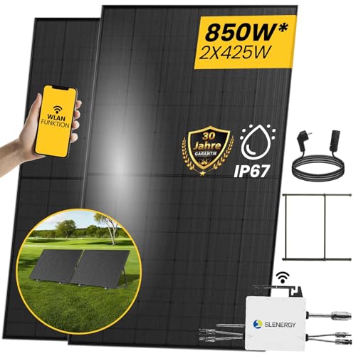 EPP Solar® 850W Balkonkraftwerk 800W komplett Steckdose - Inklusive Halterung - Balkonkraftwerk 800 Watt upgradebarer Wechselrichter 600W/800W (850W Balkonkrafwerk)