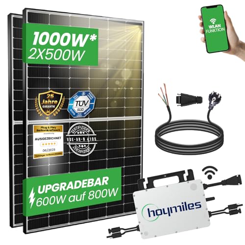 CamperGold® 1000W Balkonkraftwerk 800W komplett Steckdose - Solaranlage mit 500 Watt Solarmodule, Hoymiles HMS-800W-2T WIFI Wechselrichter -Photovoltaik Komplettanlage