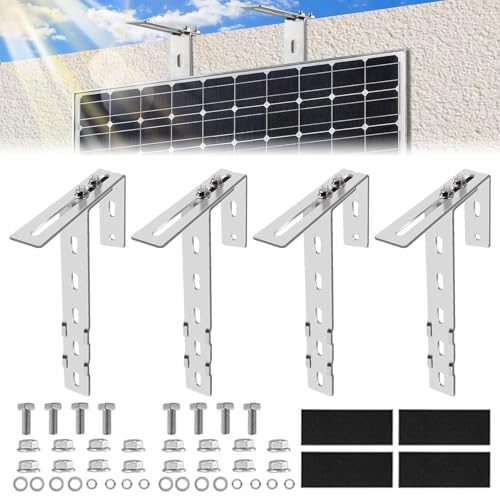 Aolawco 4 Stück Solar Balkonkraftwerk Halterung Balkon Haken Set, Verstellbare Balkonhalterung für Solarmodule, Solarpanel Halterung Kein Bohren Erforderlich für Solarmodul Runde Eckig Balkongelände