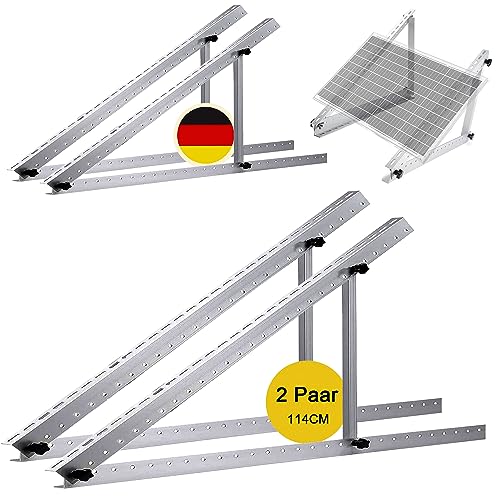 Solarmodul Halterung 114CM Photovoltaik Universal Solarmodul Winkel Einstellbar 0-90° Halterungen 45 Zoll halterungen balkonkraftwerk für 100W-600W Solarmodule Dachhalterungen (2 Paar)