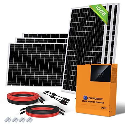 ECO-WORTHY 4 kW·h/Tag Solarpanel System Stromversorgung für Netzunabhängige Haushalte 1000W 24V: 6 Stücke 170W Monokristallines Solarmodul + 3000W 24V-220V All-in-One-Maschine Invertersteuerung