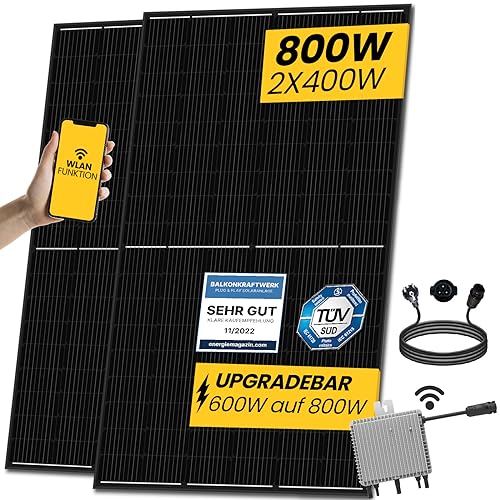 800W Balkonkraftwerk Komplettset mit 400W Black Frame Solarmodule und Neu Generation Upgradefähiger 800W Deye WIFI Wechselrichter mit Relais