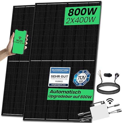 800W Balkonkraftwerk Komplettset mit 400W Black Frame Solarmodule und Hypontech 800W Upgradefähiger WIFI Wechselrichter