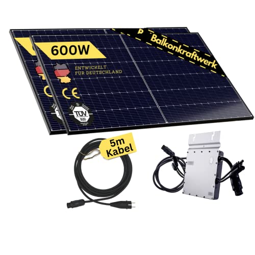 flex-energie Balkonkraftwerk 600Wp Komplettset für die Steckdose | Mini Solaranlage Komplettsett, Wechselrichter Hoymiles HM600 und 5m Kabel | Balkon Solaranlage