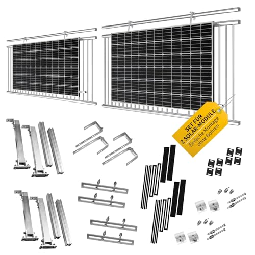 Avoltik 2X Balkonkraftwerk Halterung Balkon ECKIG für alle Solarpanel-Größen Solarmodul Halterung aus robustem Aluminium für ECKIGE Geländer I Balkonkraftwerk Befestigung Winkel 0 °oder 10-30° neigbar