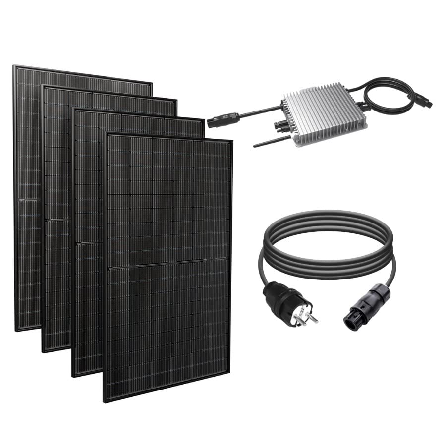HORI Balkonkraftwerk Balkon Solaranlage für Steckdose Komplettset Photovoltaik I Modul: 4 Solarmodule - 1600W Wechselrichter I Kabellänge: 5 m Versorgungskabel